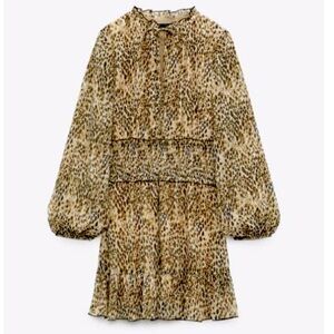 Zara print dress in xs brown/ ecru ref 9878/074 great condition